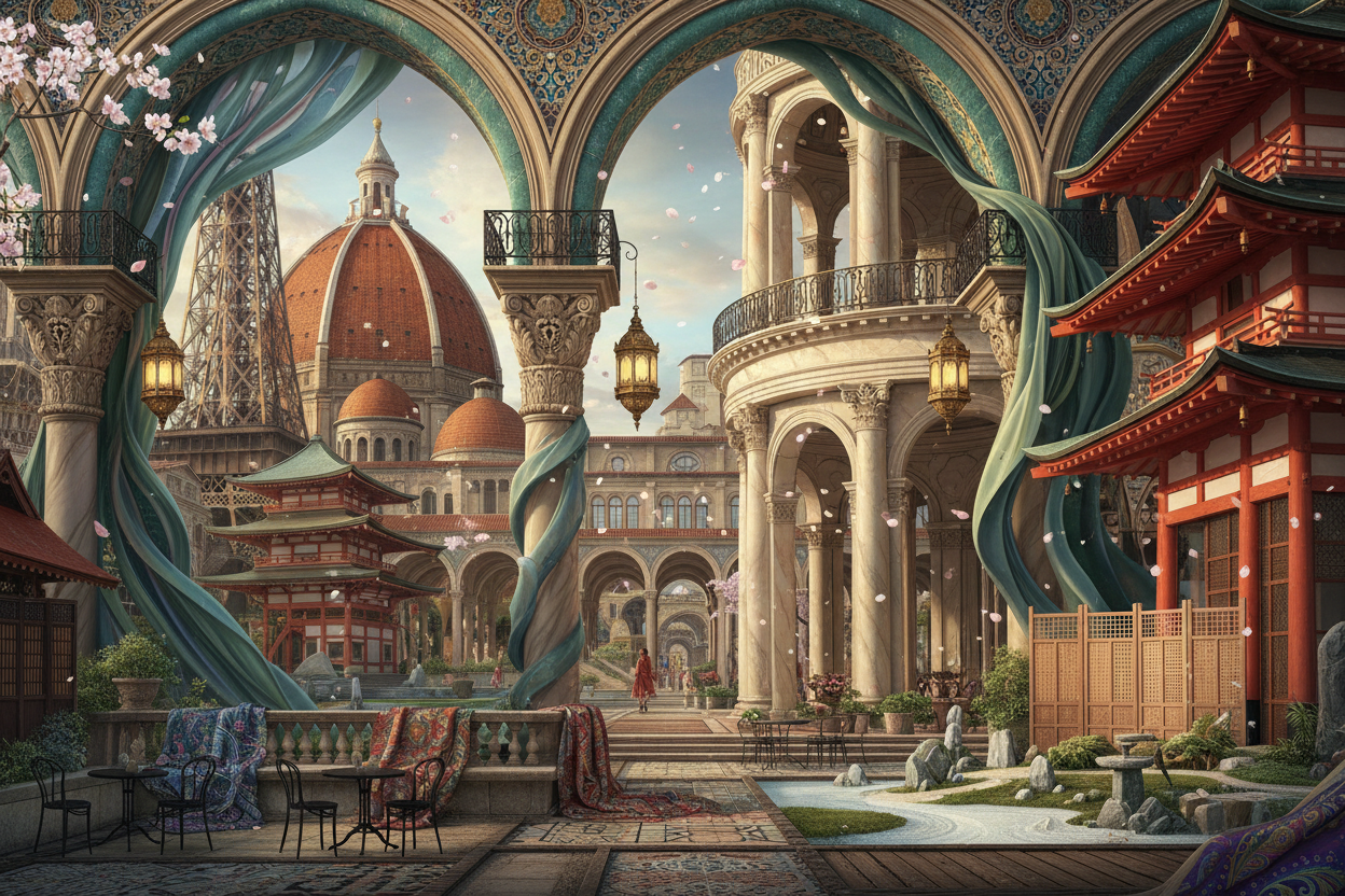 a conglomeration of paris, morocco, florence, japan 